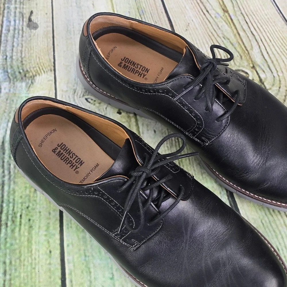 Johnston & Murphy Holden Plain Toe Oxford Men 10 Black Leather Hybrid Dress Shoe